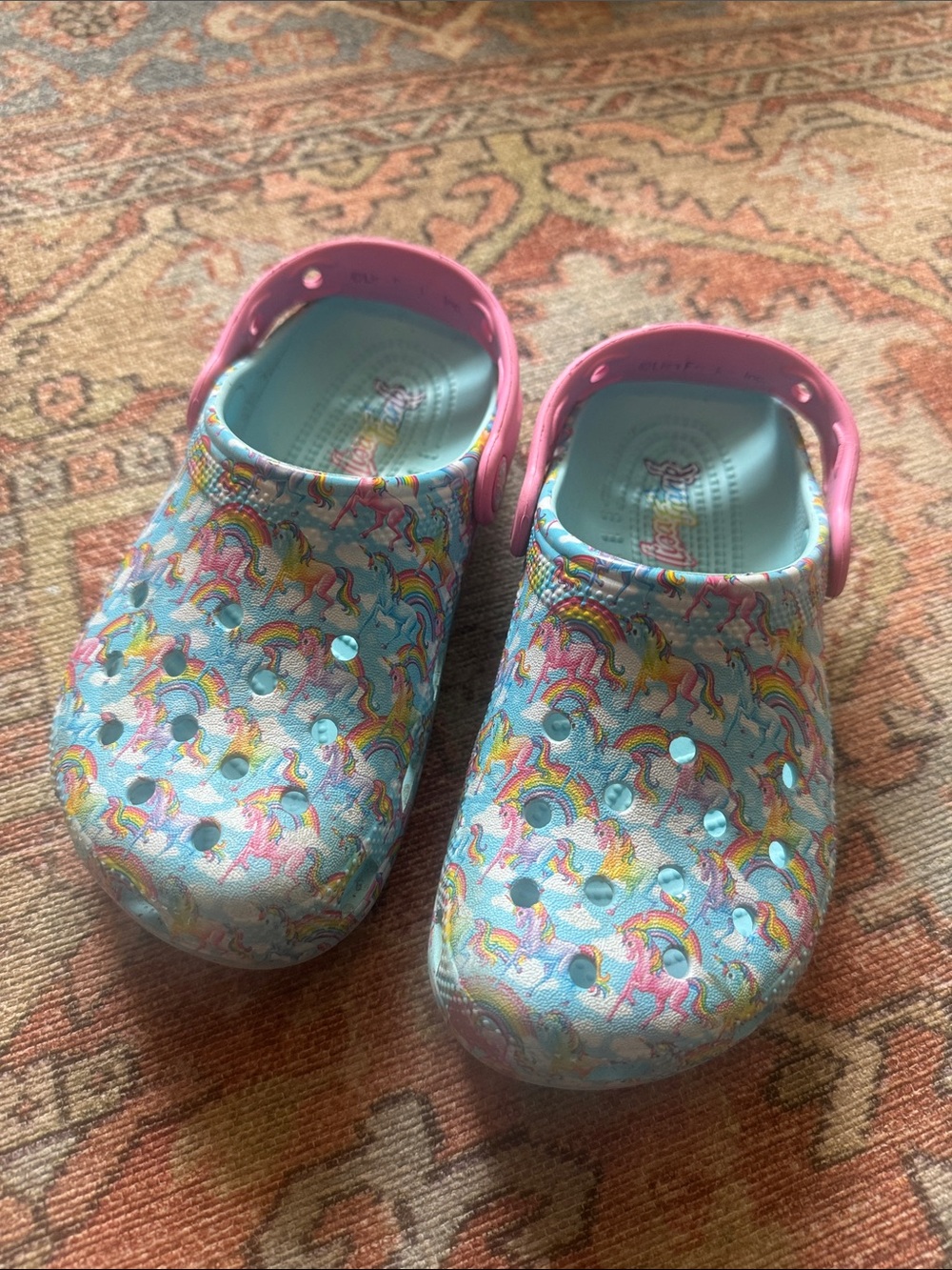 Lisa Frank Crocs Kids Unicorn Print Clog Sandals - Pink and Light Blue